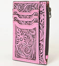 Pink tooled leather cardholder wallet