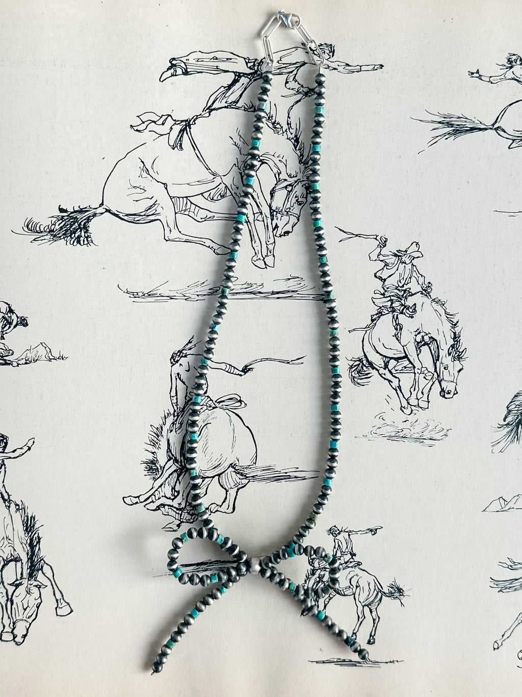 Turquoise and Sterling Silver Bow Necklace