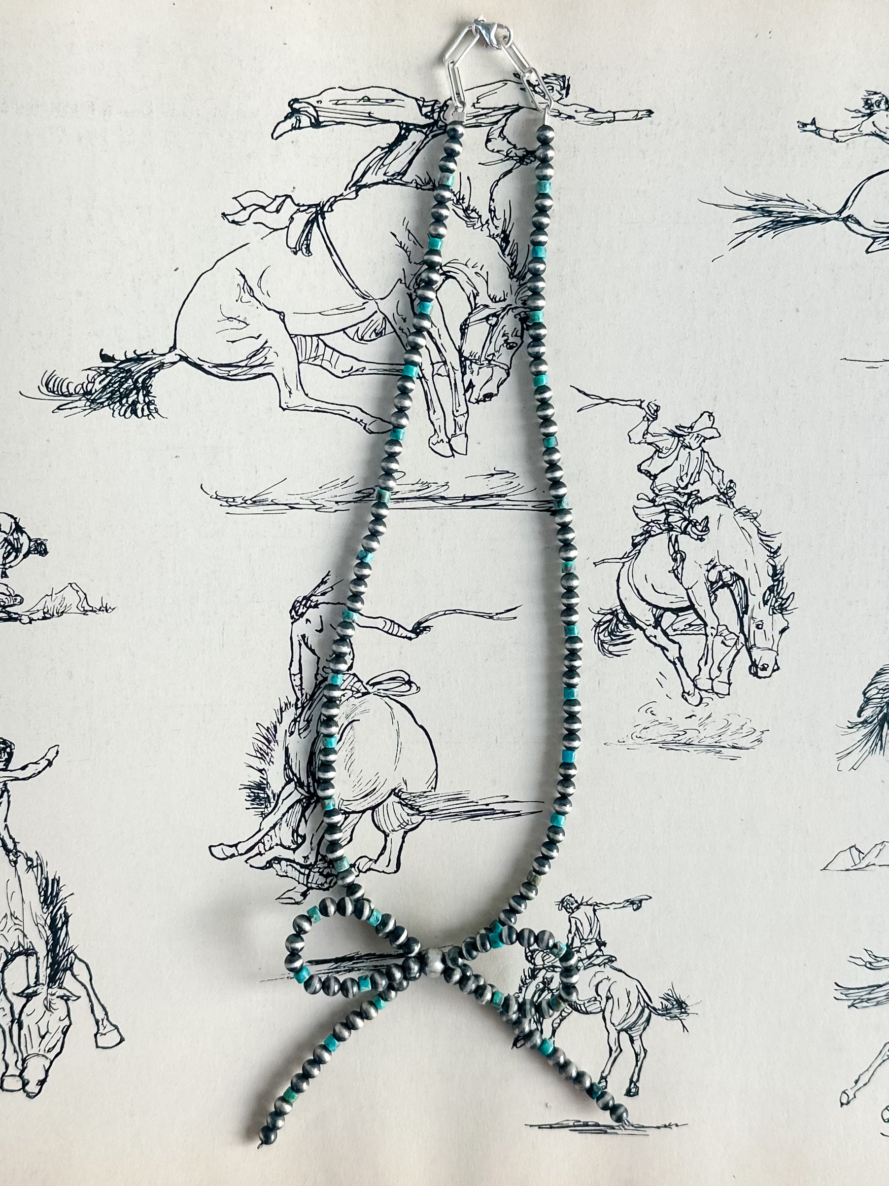 Turquoise and Sterling Silver Bow Necklace