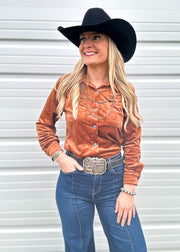 Velvet Cowgirl Button Up (Saddle)