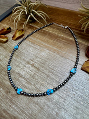 Golden Hill Turquoise & Sterling Silver Pearl Necklace – 16" + Extender