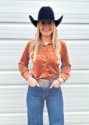 Velvet Cowgirl Button Up (Saddle)