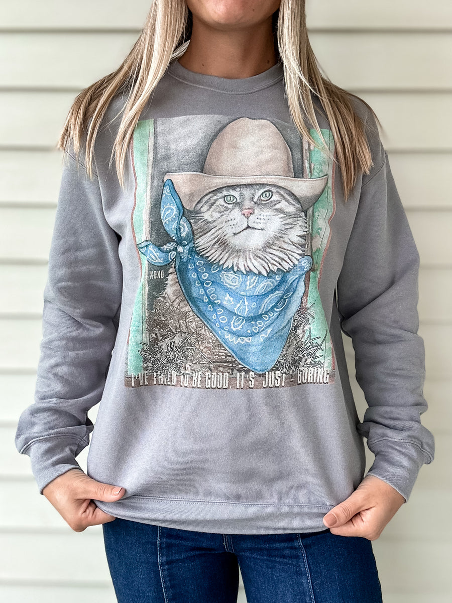 Mischievous Barn Cat Crewneck Sweatshirt