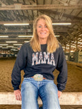 Black crewneck sweatshirt with MAMA text embroidered in aztec material