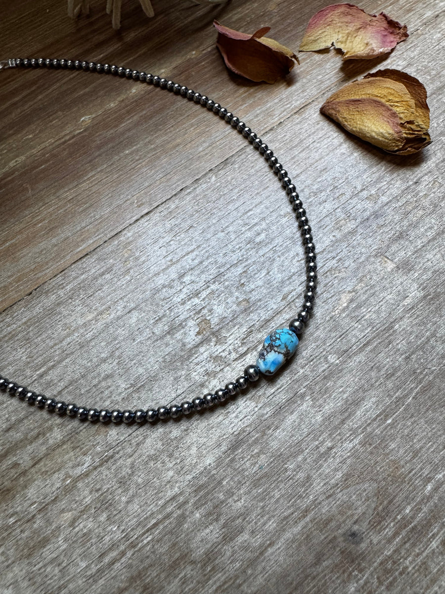 Golden Hill Turquoise Choker – Sterling Silver Pearls