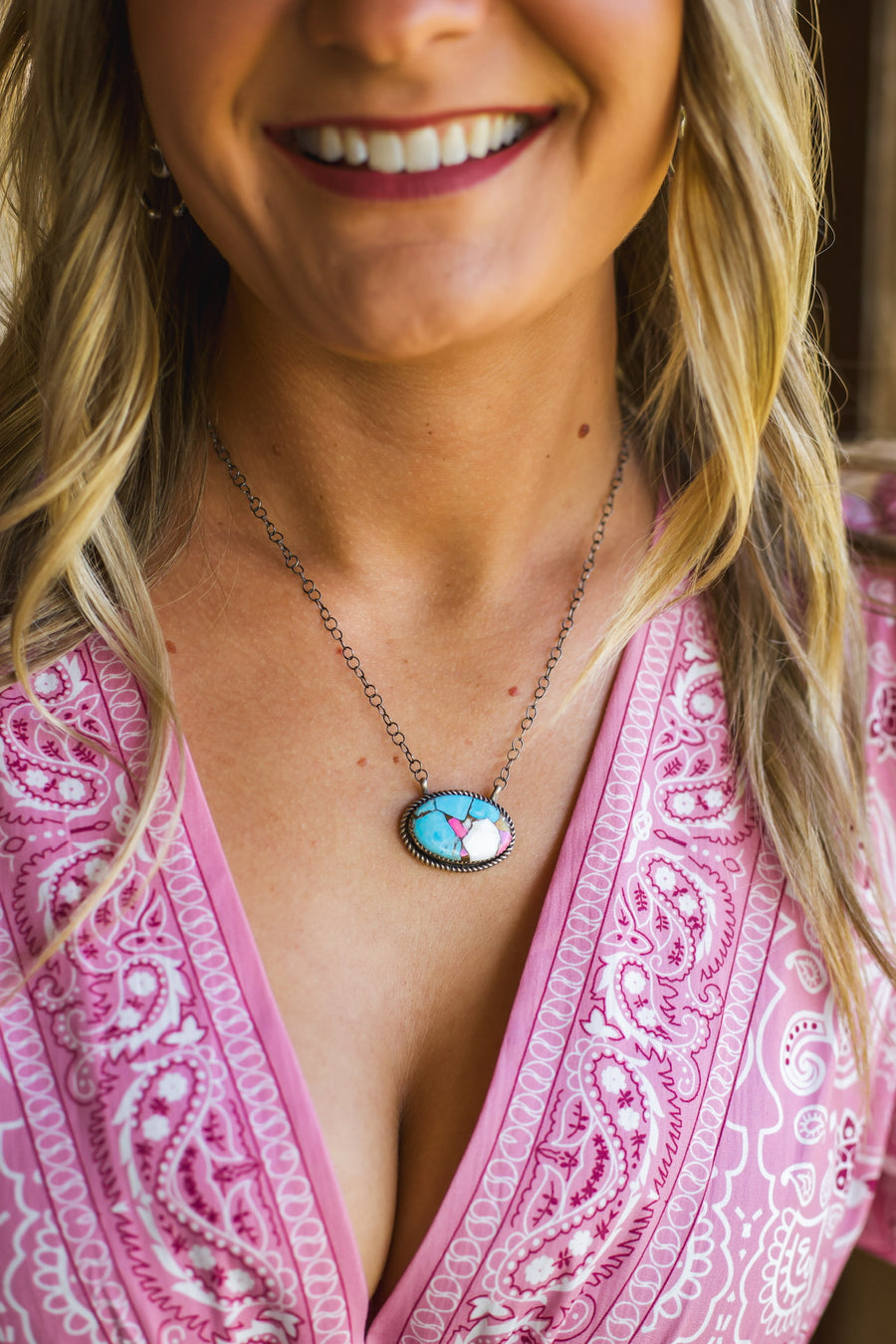 Navajo Handmade Cotton Candy Oval Chain Necklace