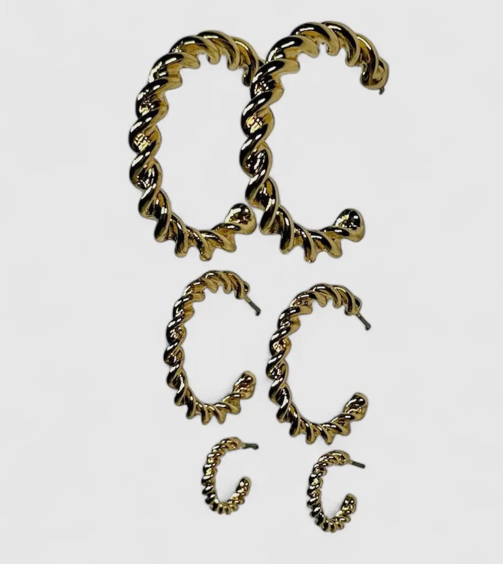 Twisted Hoop Earring Set (Gold)