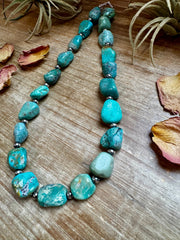19-Inch Turquoise Nugget Necklace with 4mm Sterling Silver Pearls