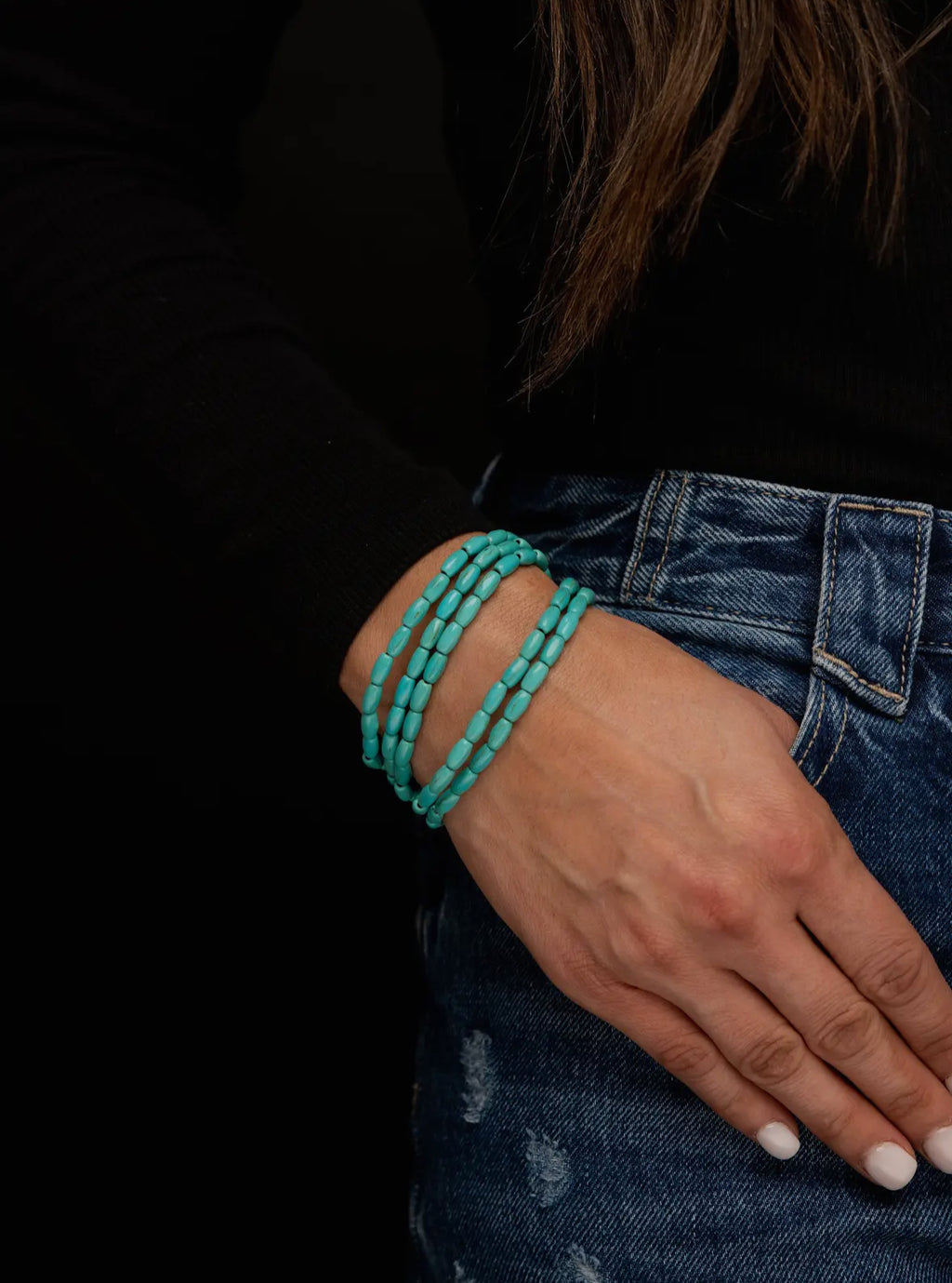 Green turquoise and blue 5 strand beaded bracelet.