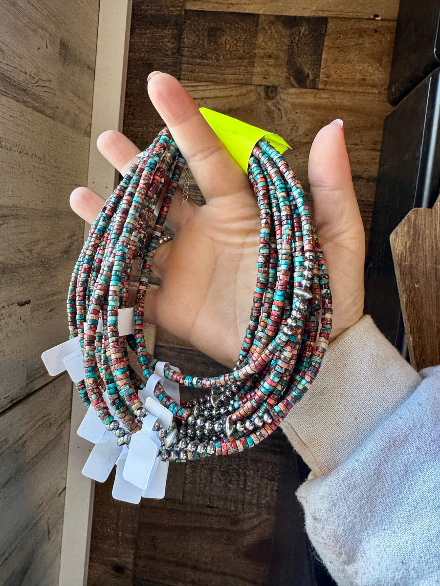 Sterling Silver Pearls choker and Pink and blue sea sediment Heishi