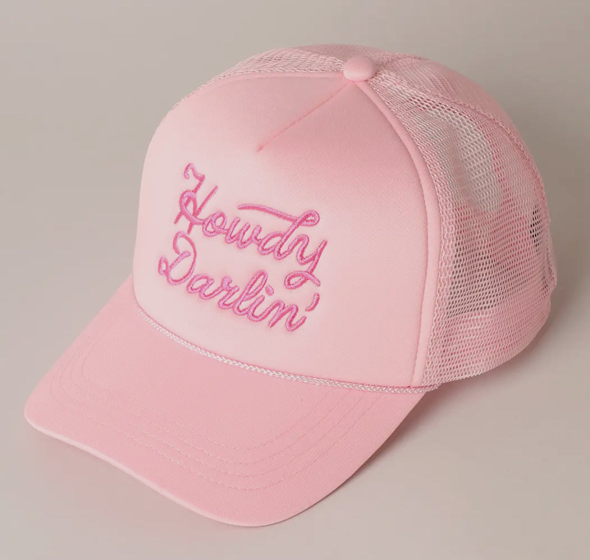 Howdy Darlin Embroidered Trucker Hat (Pink)