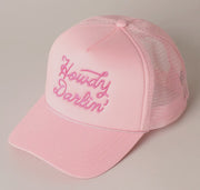 Howdy Darlin Embroidered Trucker Hat (Pink)