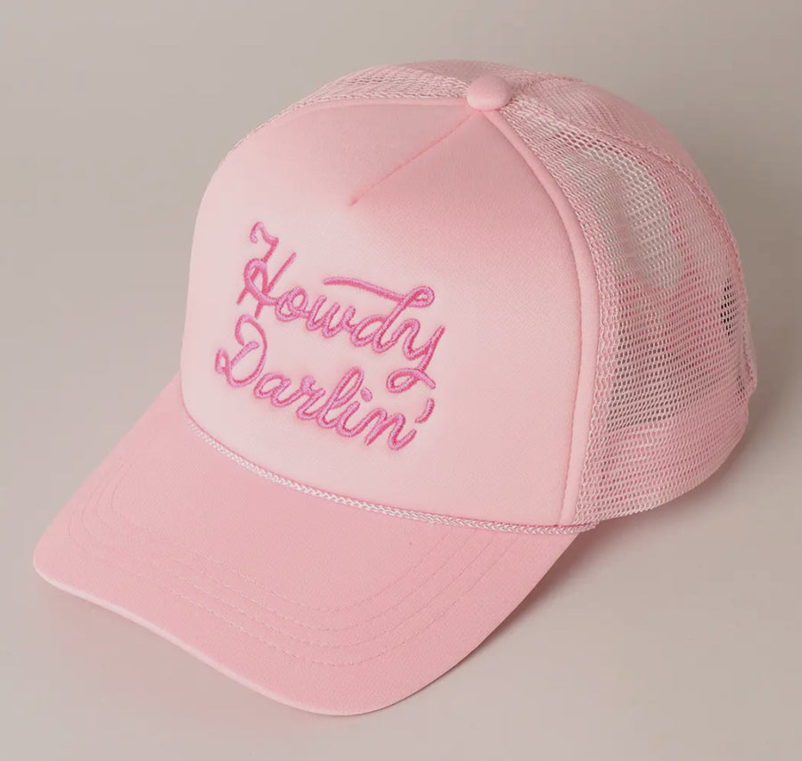 Howdy Darlin Embroidered Trucker Hat (Pink)