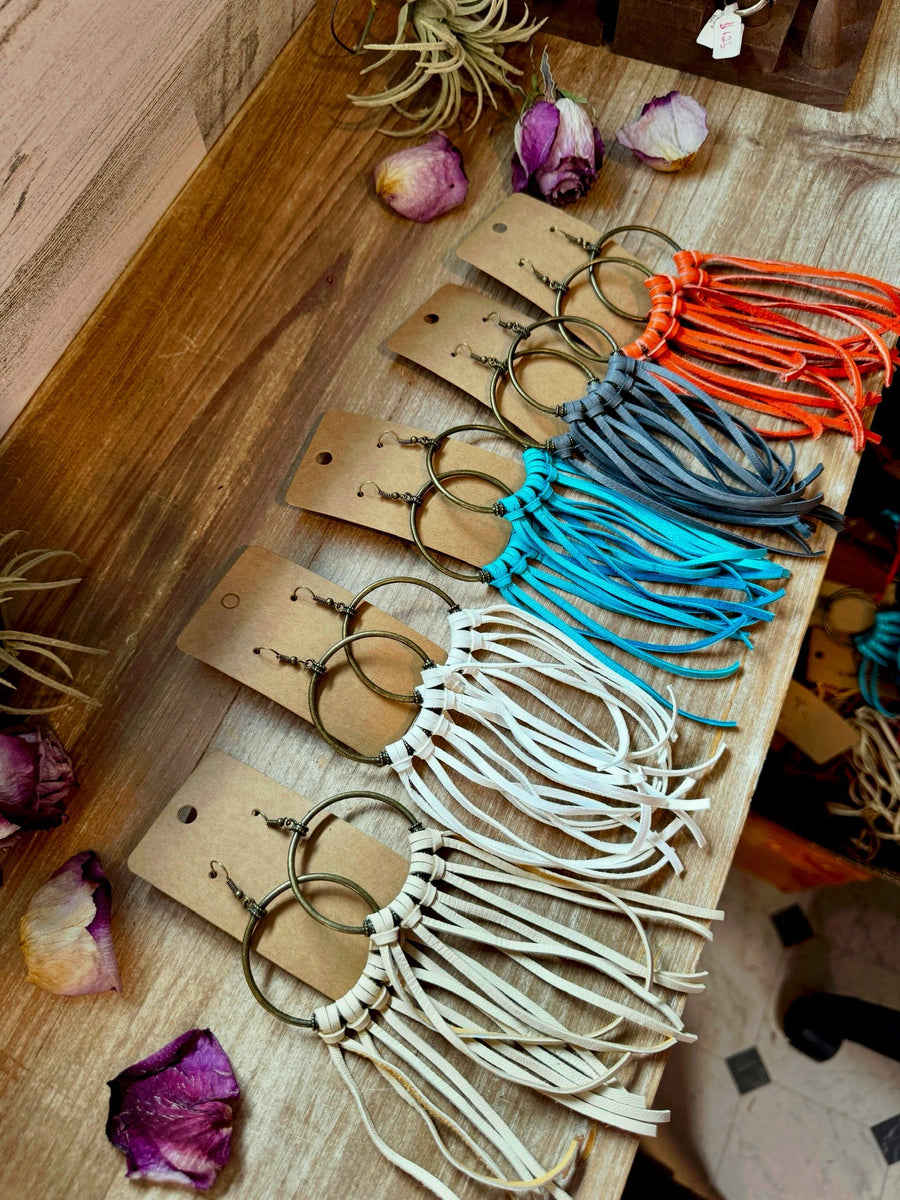 10 options Deer Skin Leather Hoop Earrings – 6.5" – Final Edition – USA Made