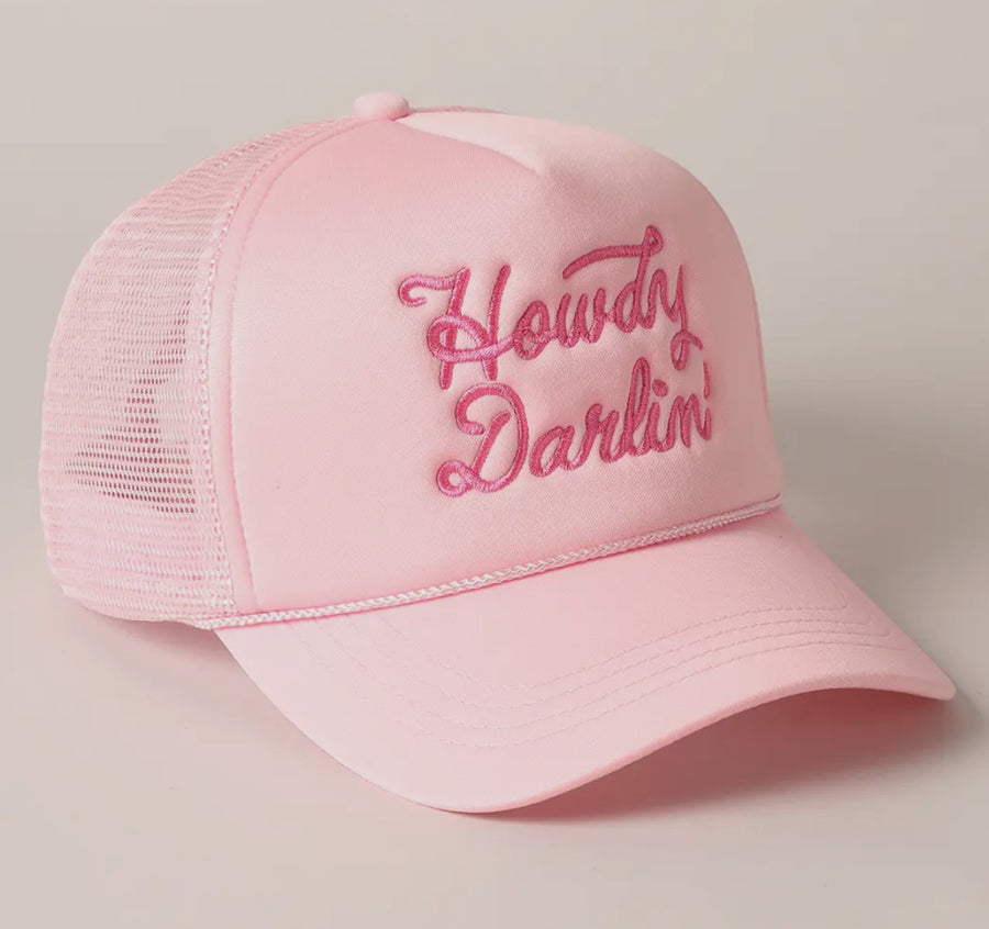 Howdy Darlin Embroidered Trucker Hat (Pink)