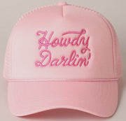 Howdy Darlin Embroidered Trucker Hat (Pink)