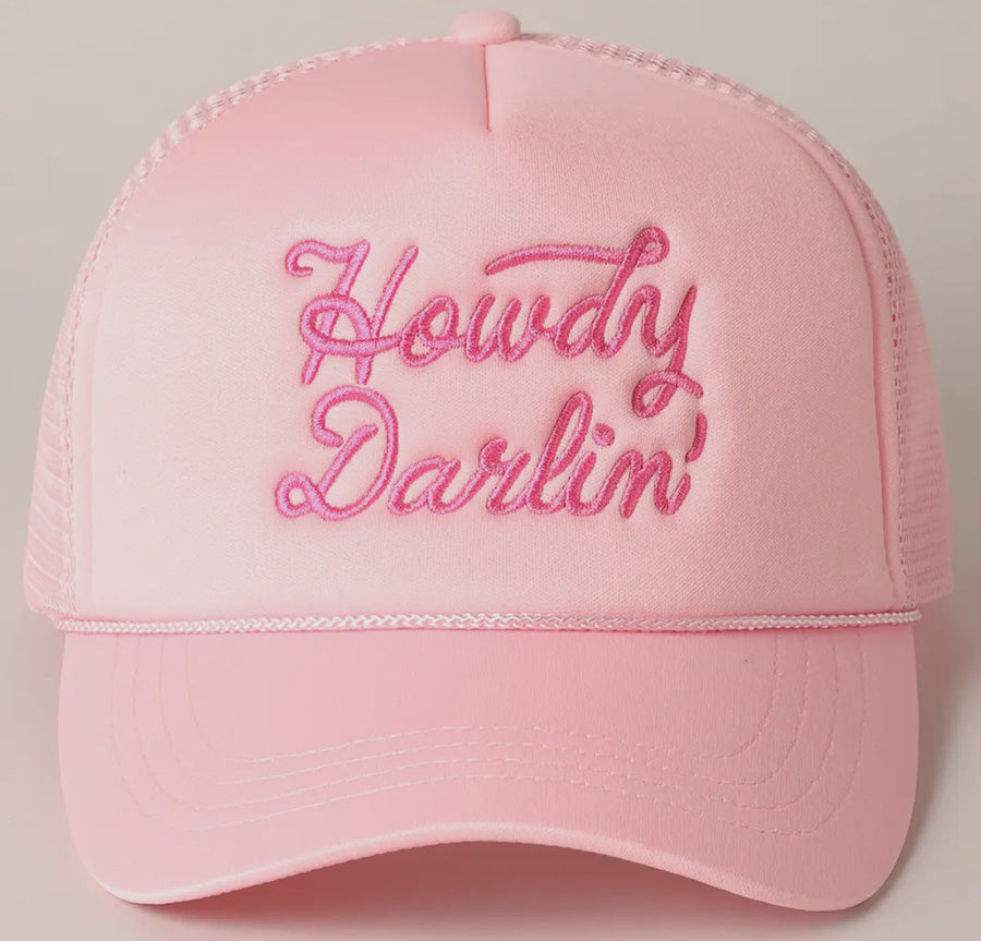 Howdy Darlin Embroidered Trucker Hat (Pink)