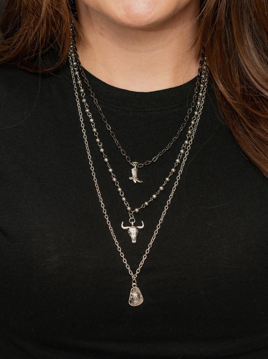 Western Silver Layered Necklace