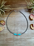 15-Inch Sterling Silver Pearl & Blue Turquoise Torpedo Choker