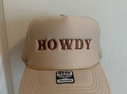 Howdy Embroidered Trucker Hat (Tan)