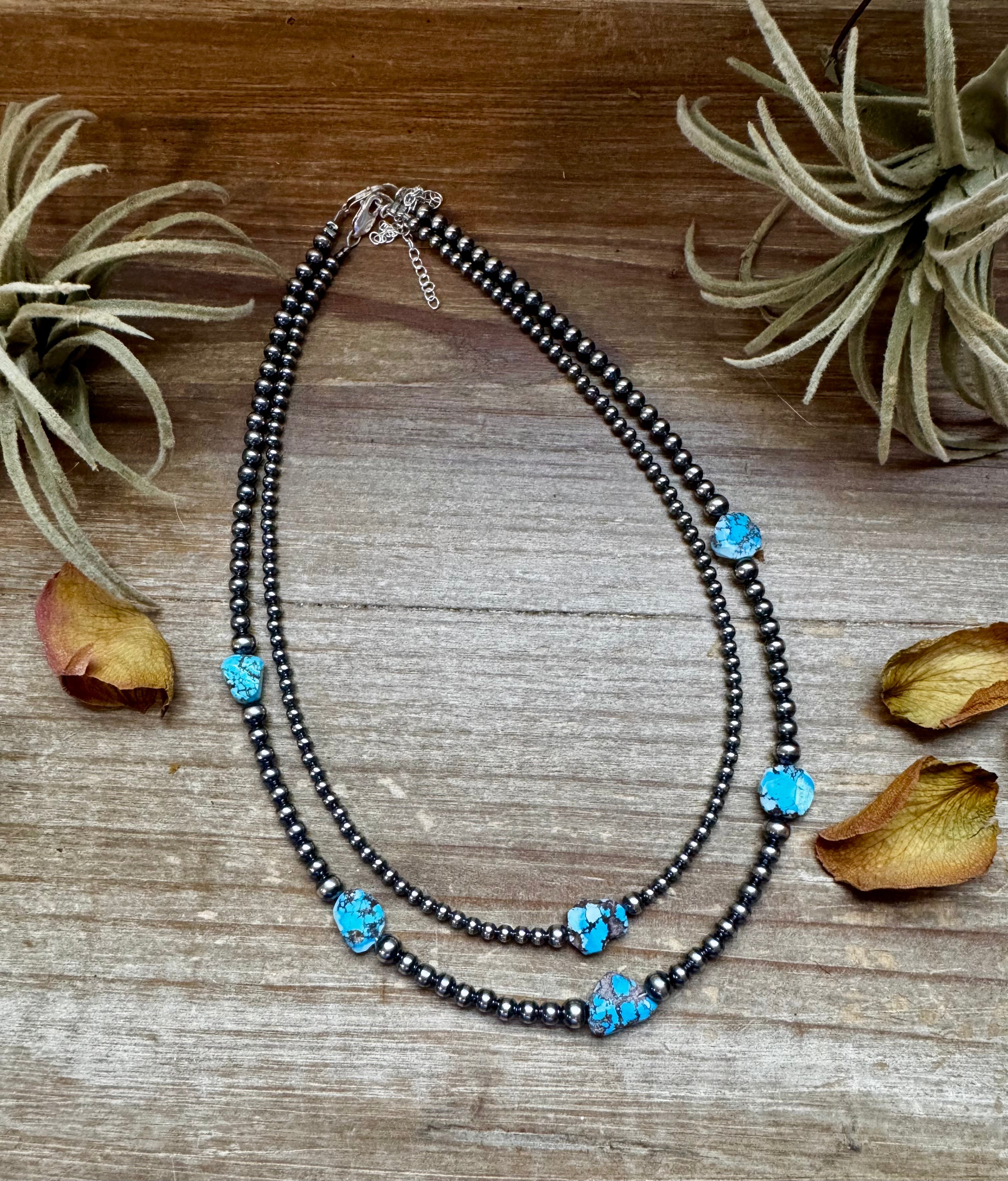 Golden Hill Turquoise & Sterling Silver Pearl Necklace – 16" + Extender