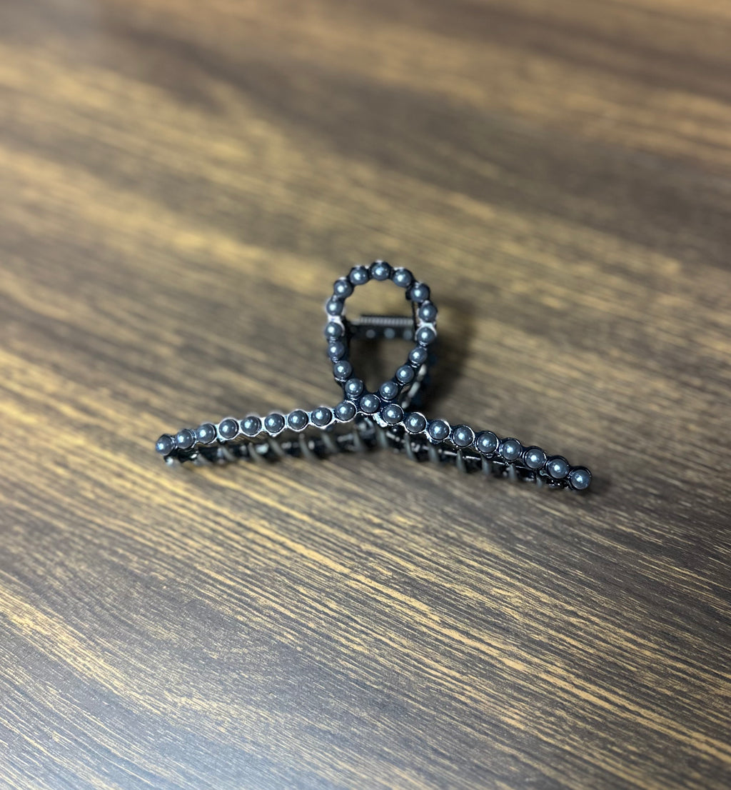 Faux Burnished Pearl Silver Hair Claw Clip