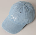 Light blue denim women’s ball cap with embroidered bow