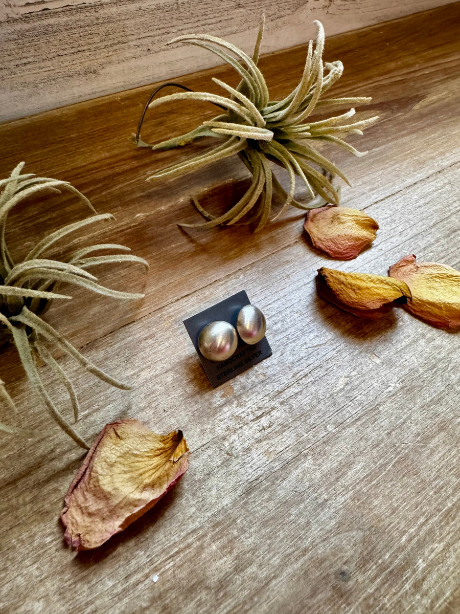 Sterling Silver Saucer Pearl Stud Earrings – 12mm, Stamp MS, USA Made