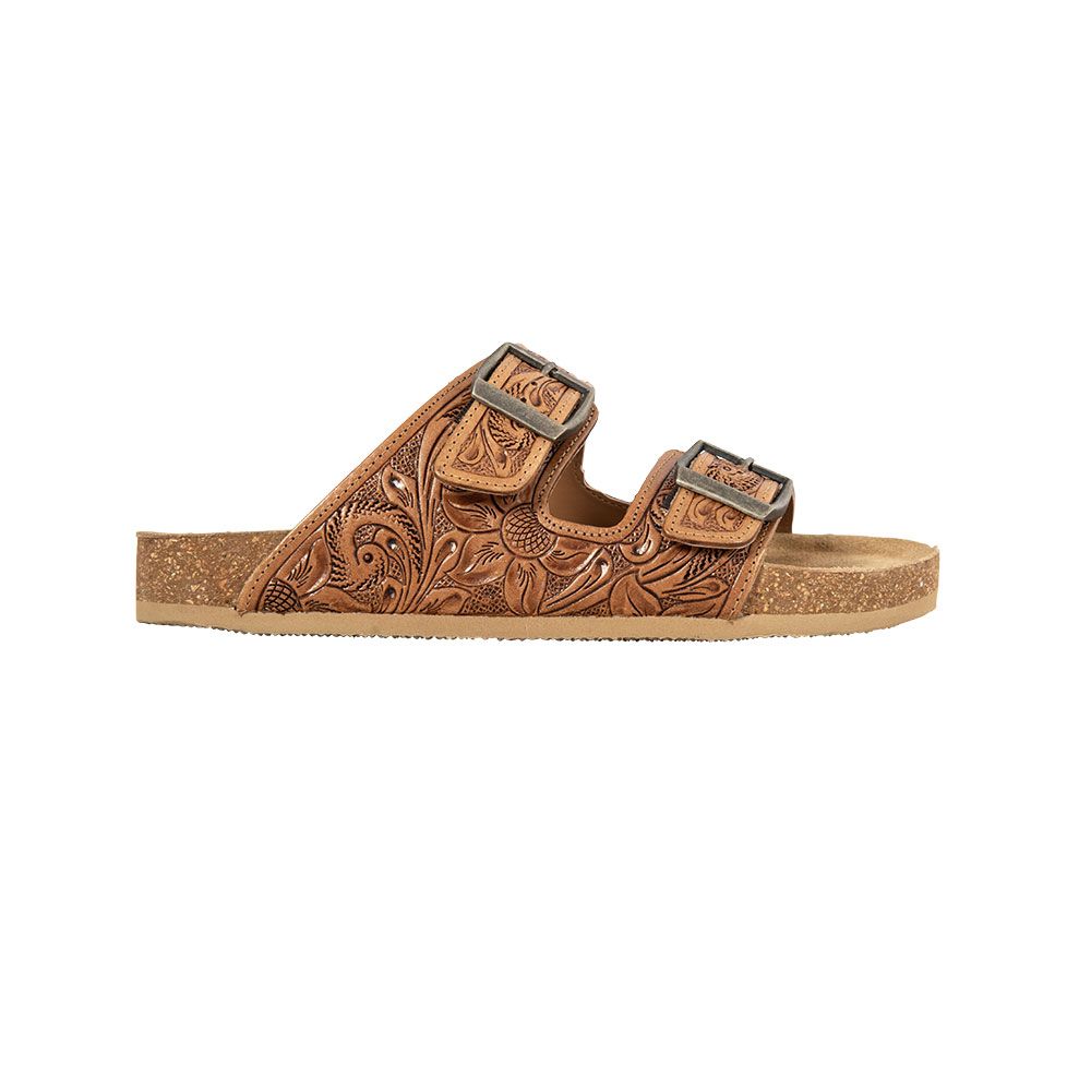 Flower Tooled Leather Sandals