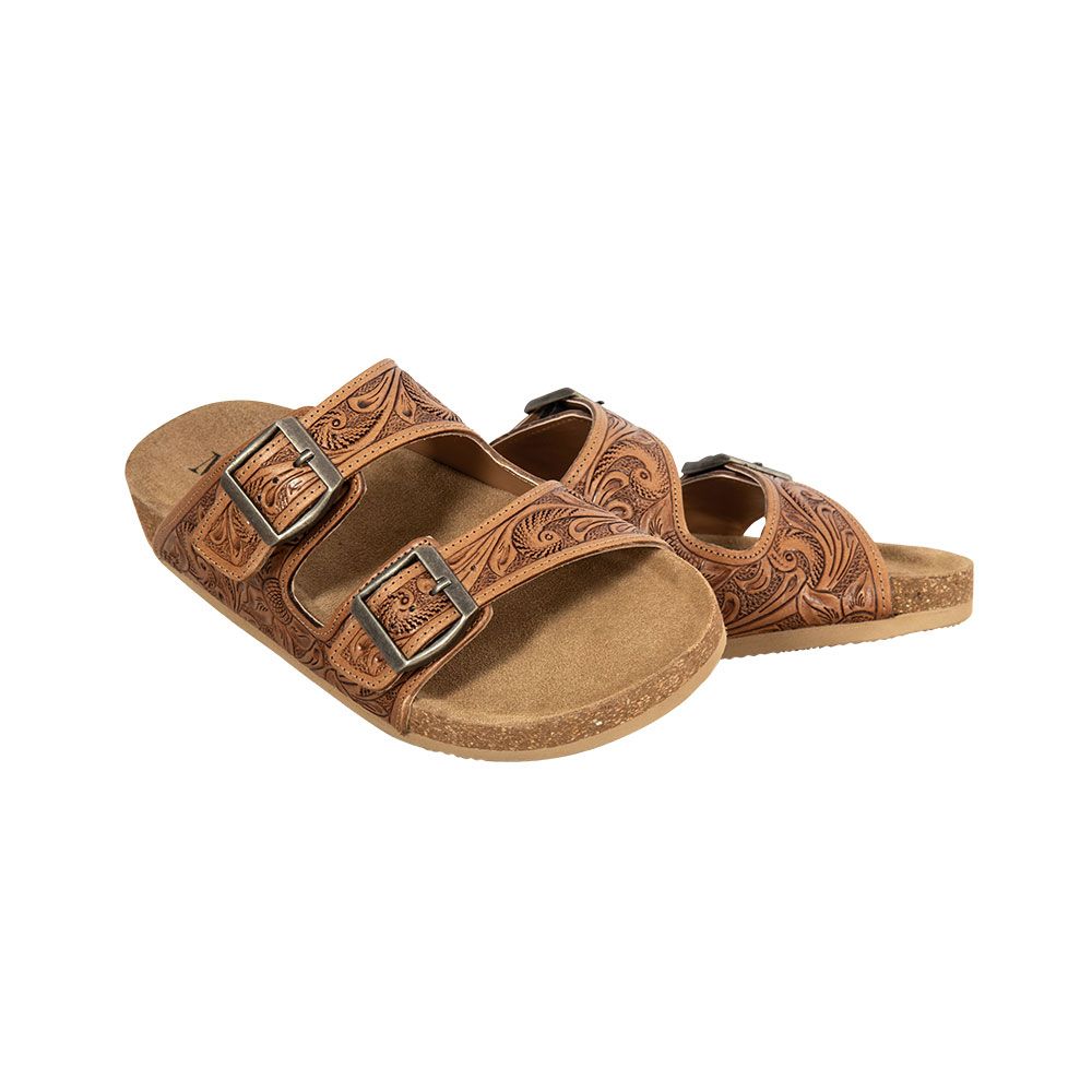 Flower Tooled Leather Sandals