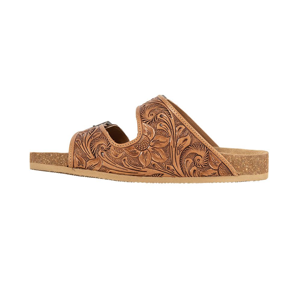 Flower Tooled Leather Sandals