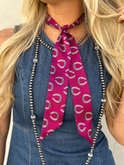 Hot pink Twilly scarf with horseshoes 