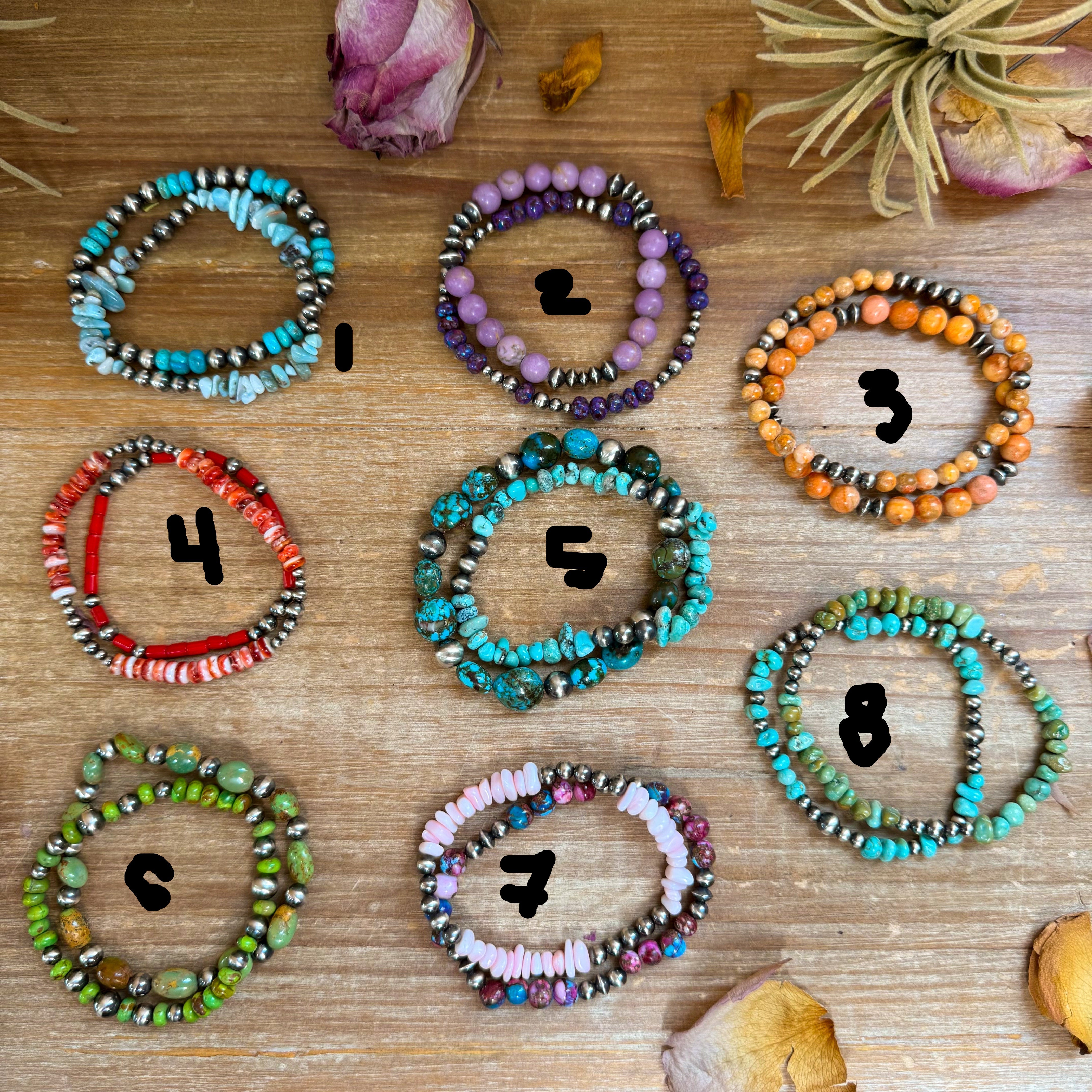 Sterling Silver Mini Wolf Stretchy Bracelet Bundle (Set of 2) –  Mixed Stone