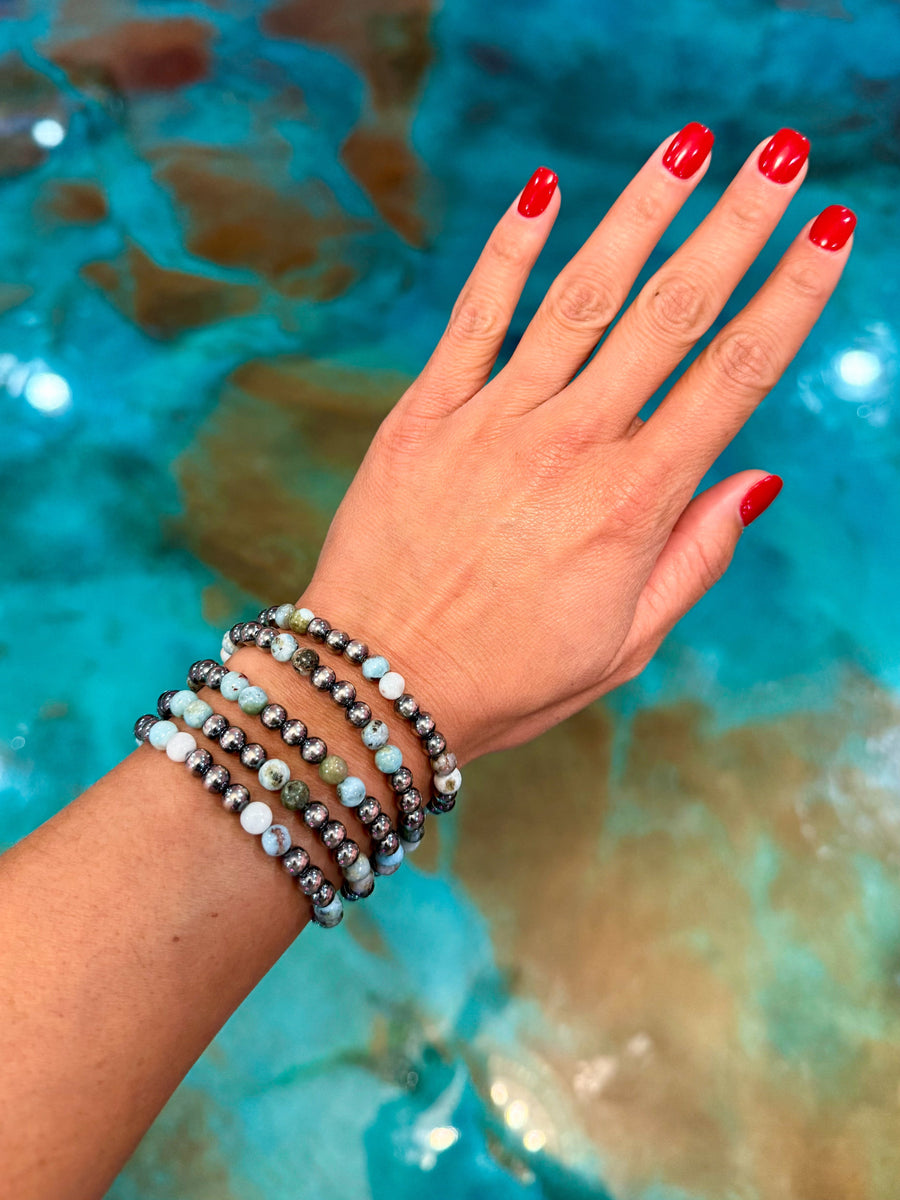 Sterling Silver & Larimar Bracelet  – 6 mm Beads