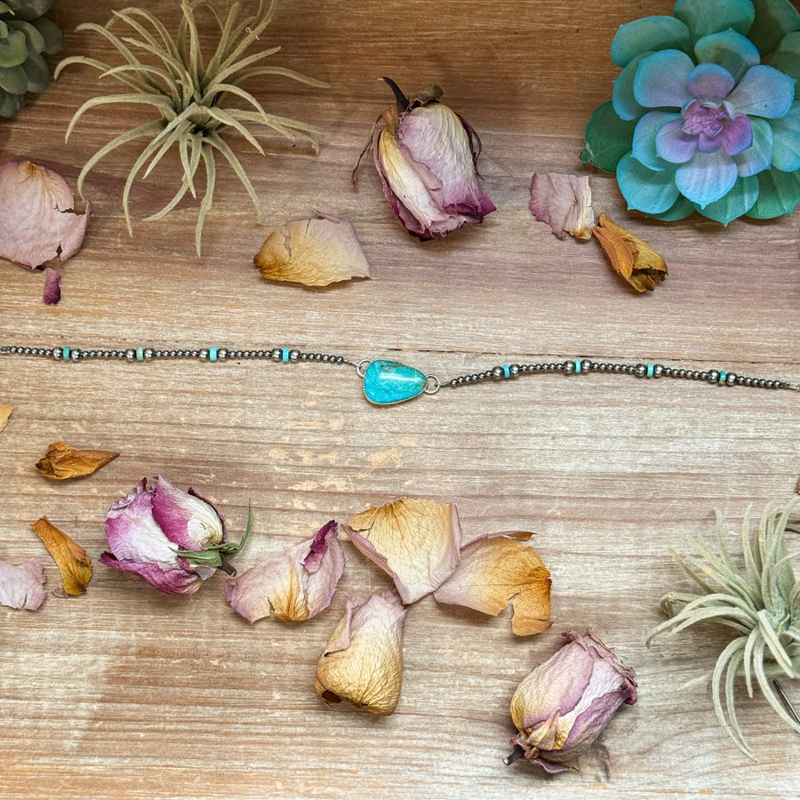 Sterling Silver & Turquoise Choker – 13” + Extender – Handmade In-House by The Bijoux FAB