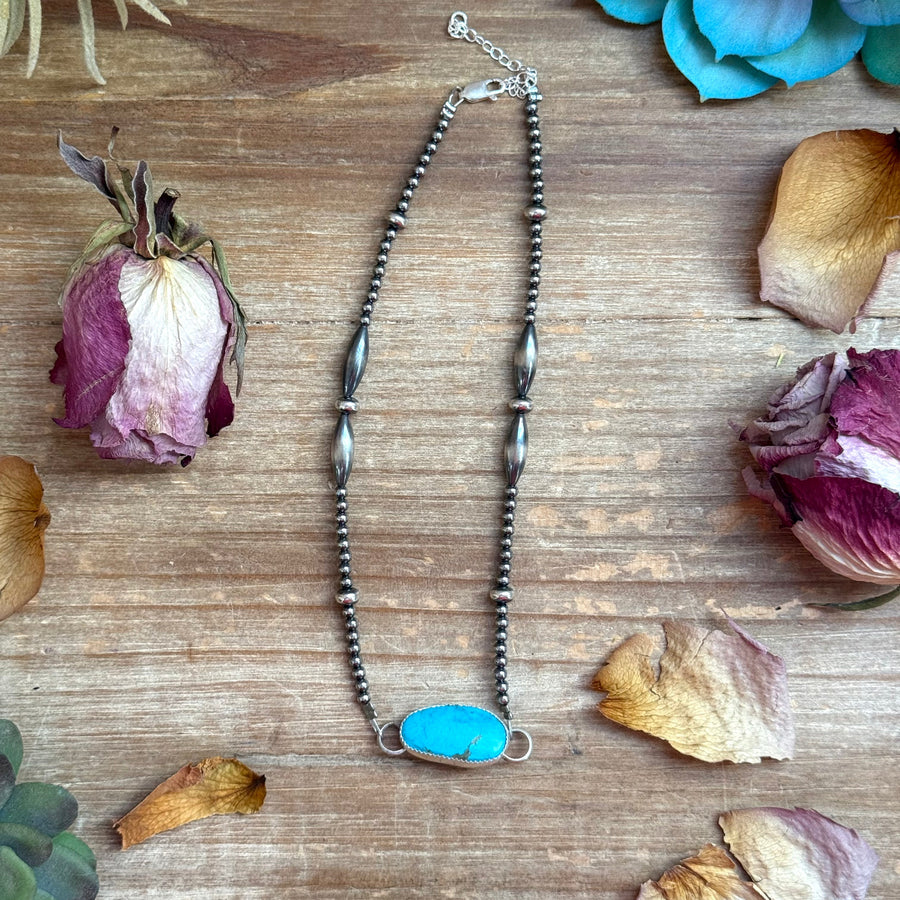 Sterling Silver & Turquoise Choker – 13” + Extender