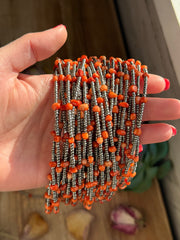 Antique Silver Seed Bead & Dyed Red Coral Choker – 14”