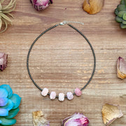 Pink Opal & 3mm Sterling Silver Pearl Necklace