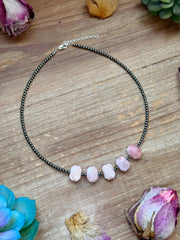 Pink Opal & 3mm Sterling Silver Pearl Necklace