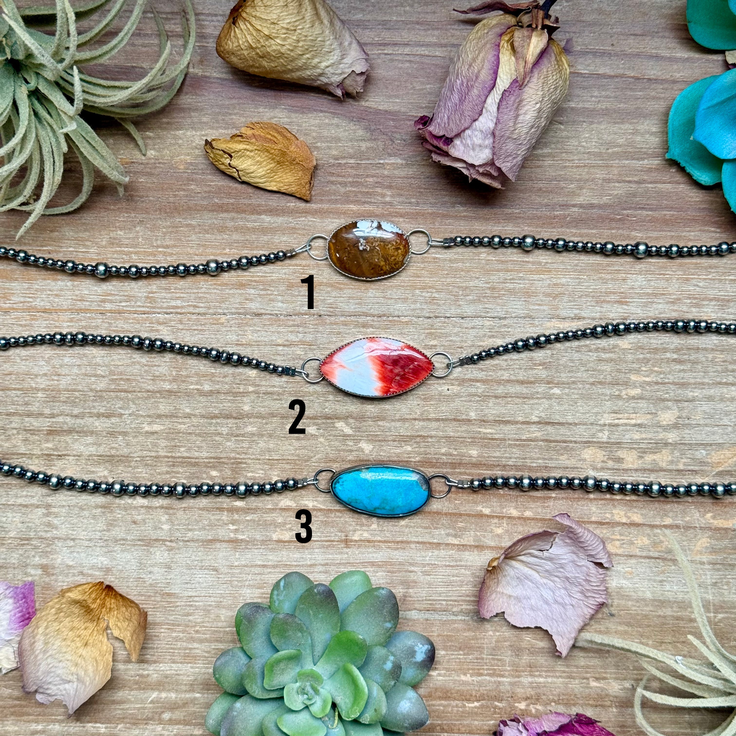 Sterling Silver Stone Choker – 13” + Extender – In-House Silversmithing – Wild Horse, Spiny Oyster or Turquoise – One of a Kind