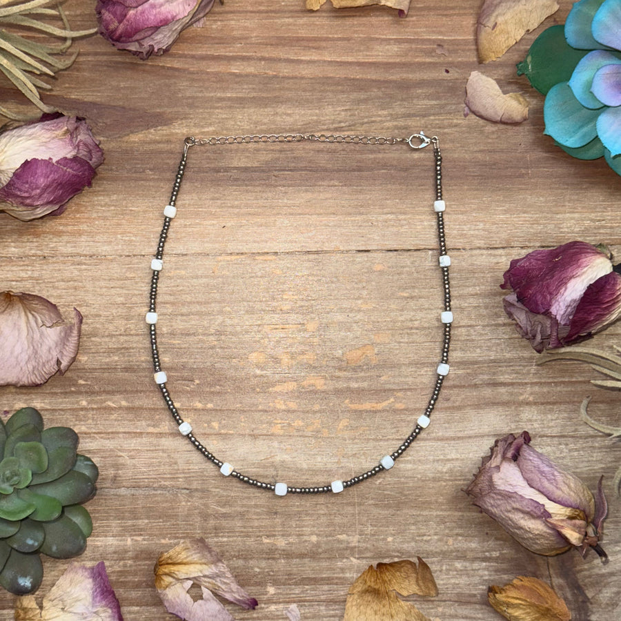 White Howlite Glass Seed Bead Choker