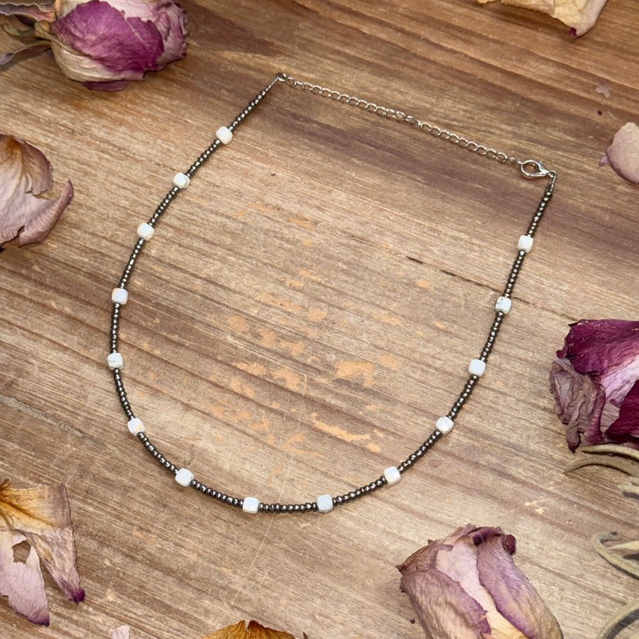 White Howlite Glass Seed Bead Choker