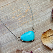 Sterling Silver Chain Necklace with Freeform Turquoise Pendant – 16”