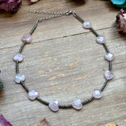Rose Quartz Heart Seed Bead Choker