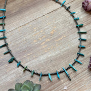 Sterling Silver Pearl & Long Blue Turquoise Necklace – 21”