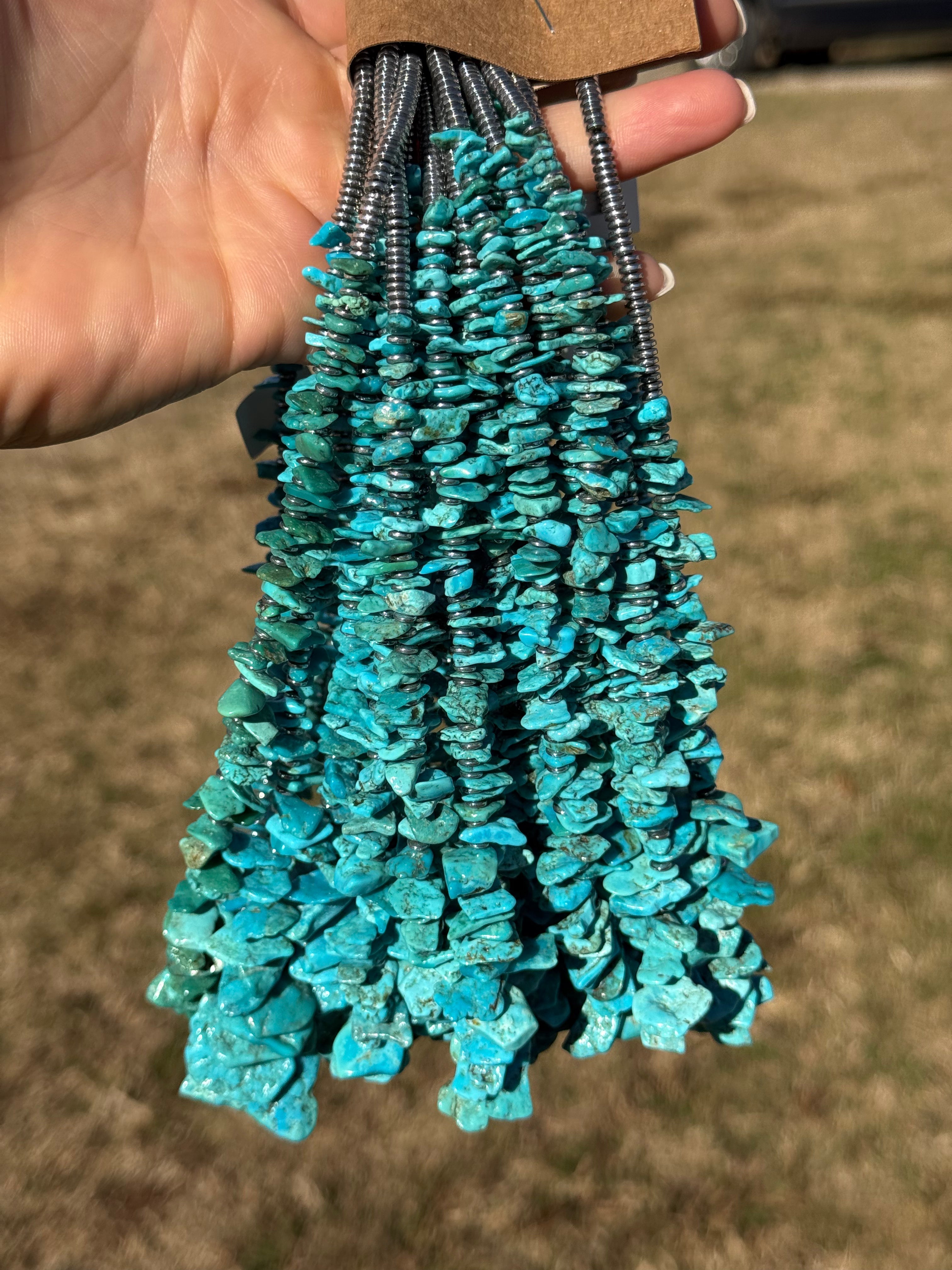 Blue Turquoise & Silver Hematite Necklace – 18”