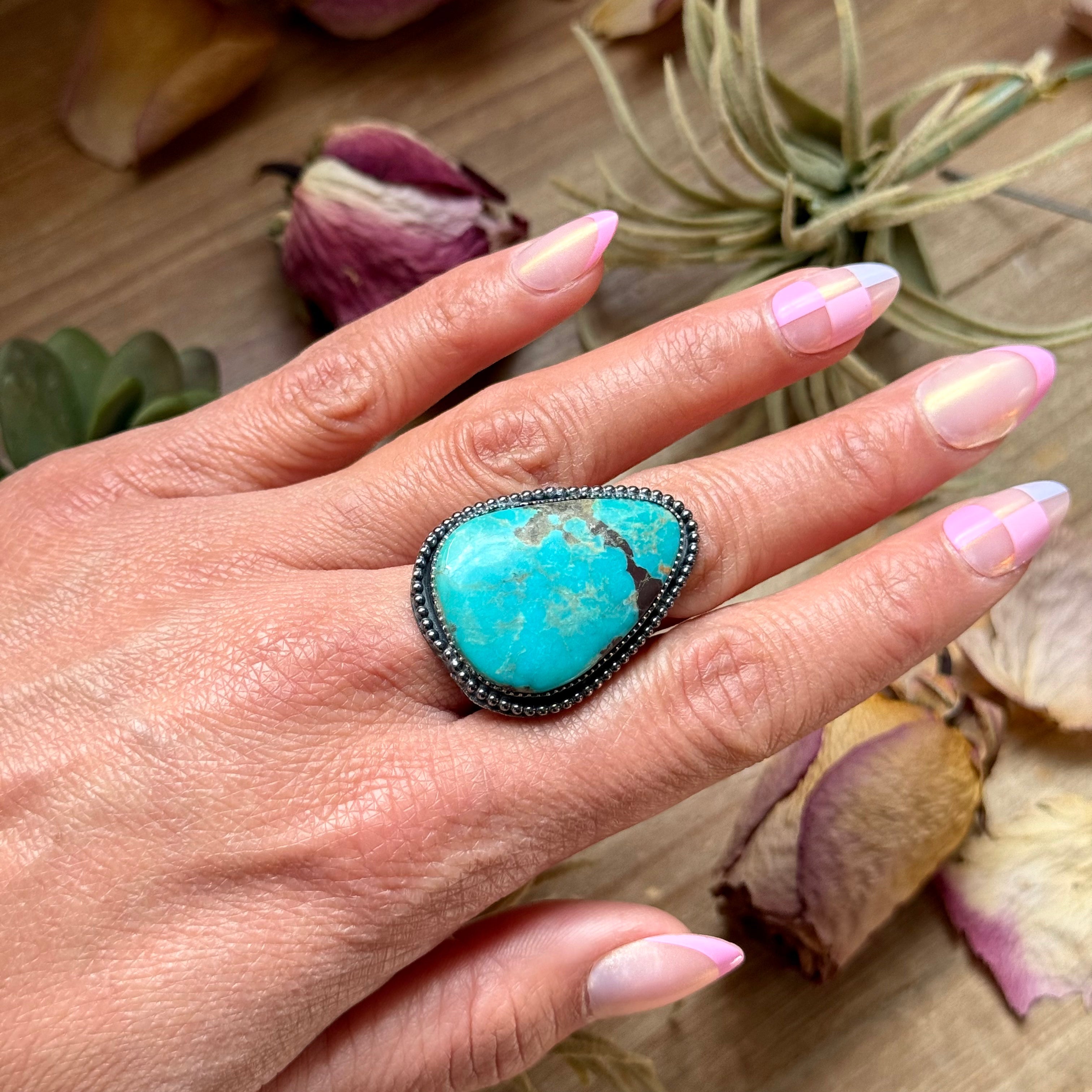Sterling Silver Adjustable Turquoise Ring – Handmade by The Bijoux FAB
