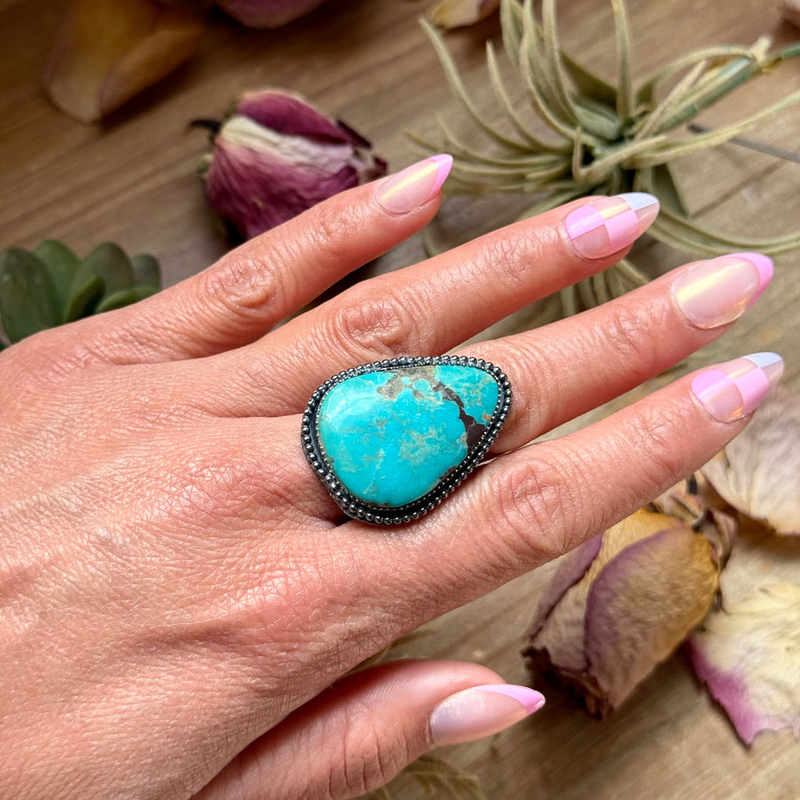 Sterling Silver Adjustable Turquoise Ring – Handmade by The Bijoux FAB