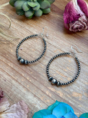 Sterling Silver Pearl Hoop Earrings - 8 mm in the middle