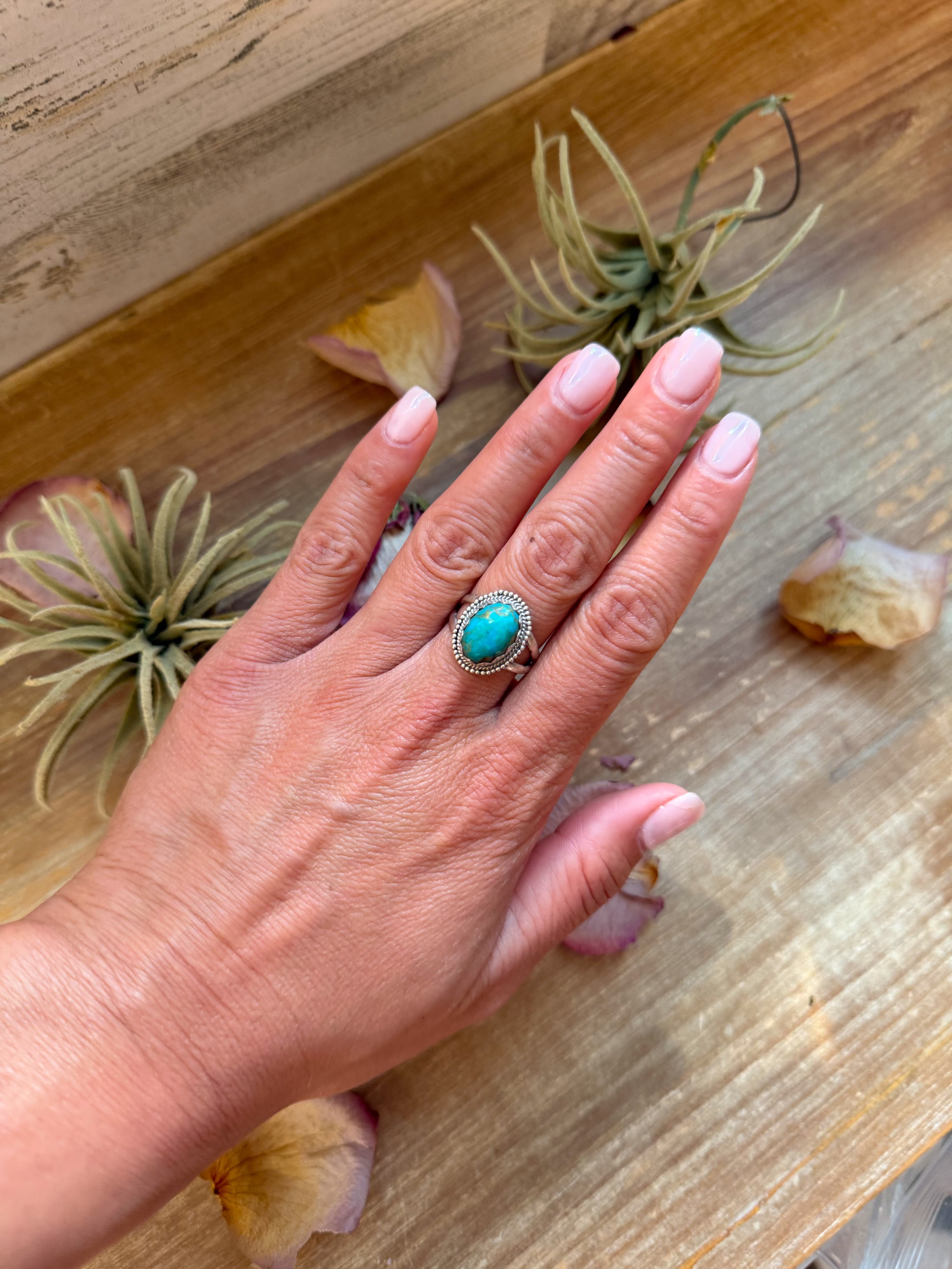 Kingman Turquoise Sterling Silver Ring – Size 8.5